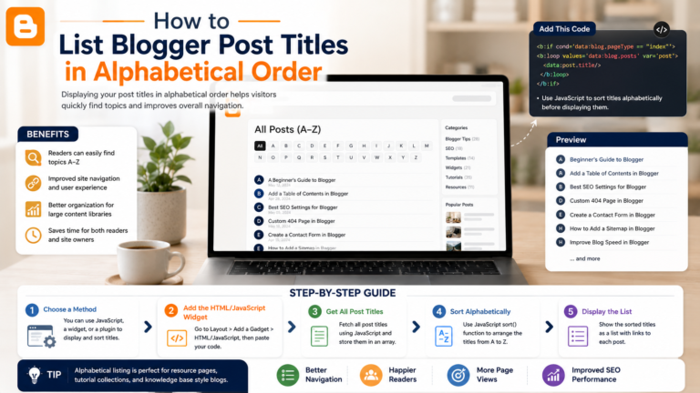 Alphabetical Blogger archive showing organized post titles for easier content navigation.