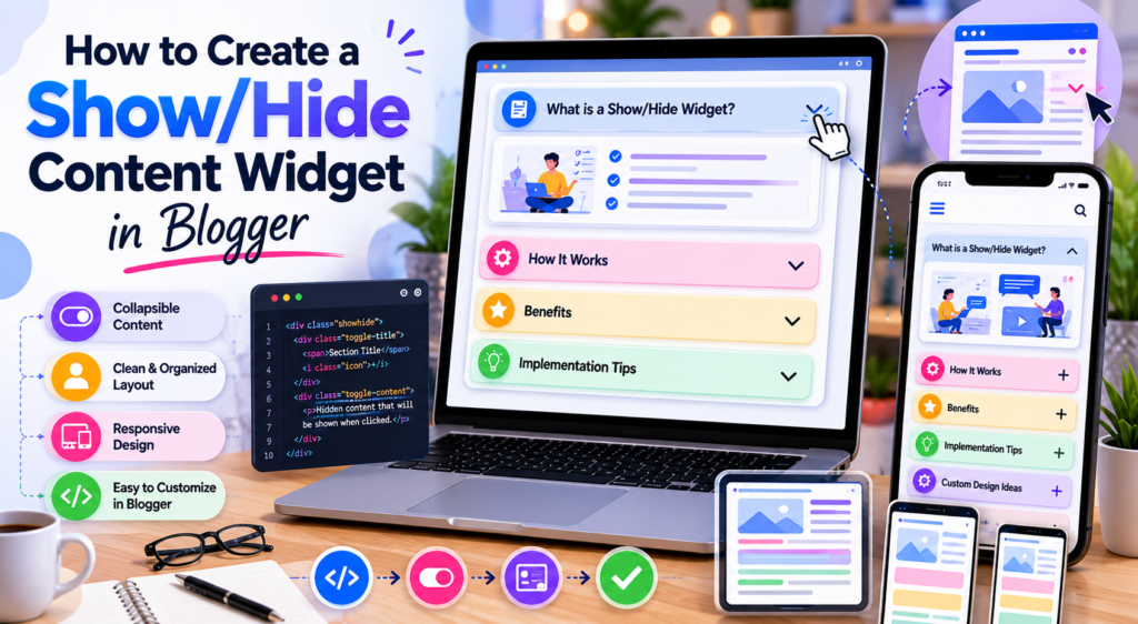 Collapsible content widget showing expandable sections within a Blogger article.
